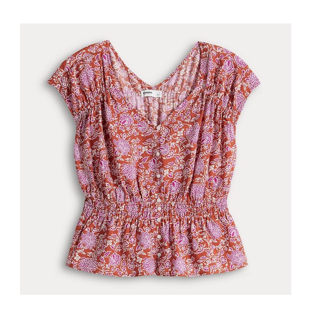 🌸 Sonoma Goods for Life Floral Smocked Peplum Blouse Size Medium NWT